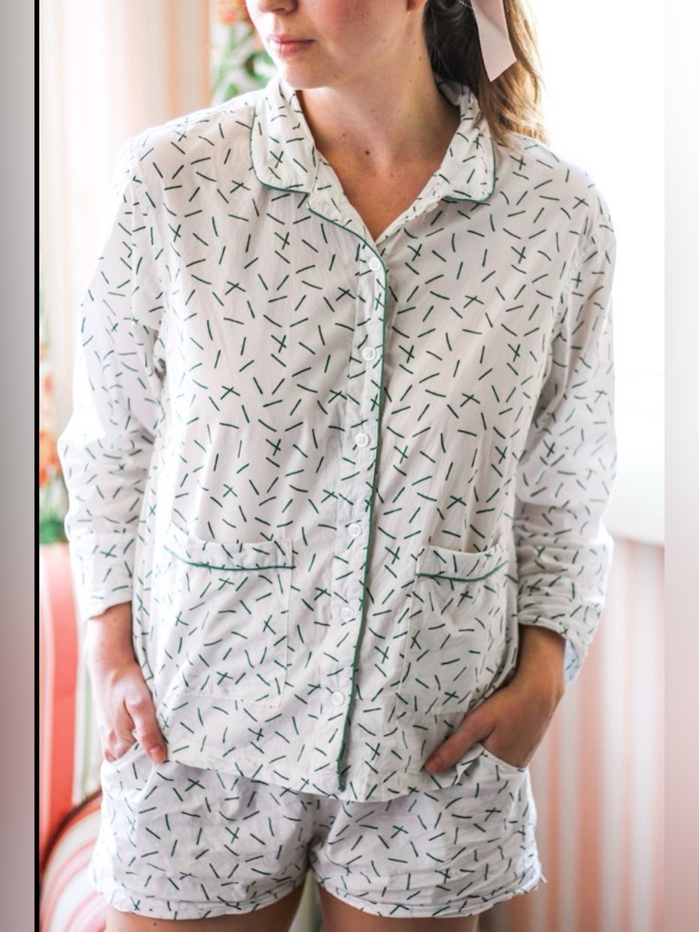 LAKE Women's White & Green Printed Pajama Set
